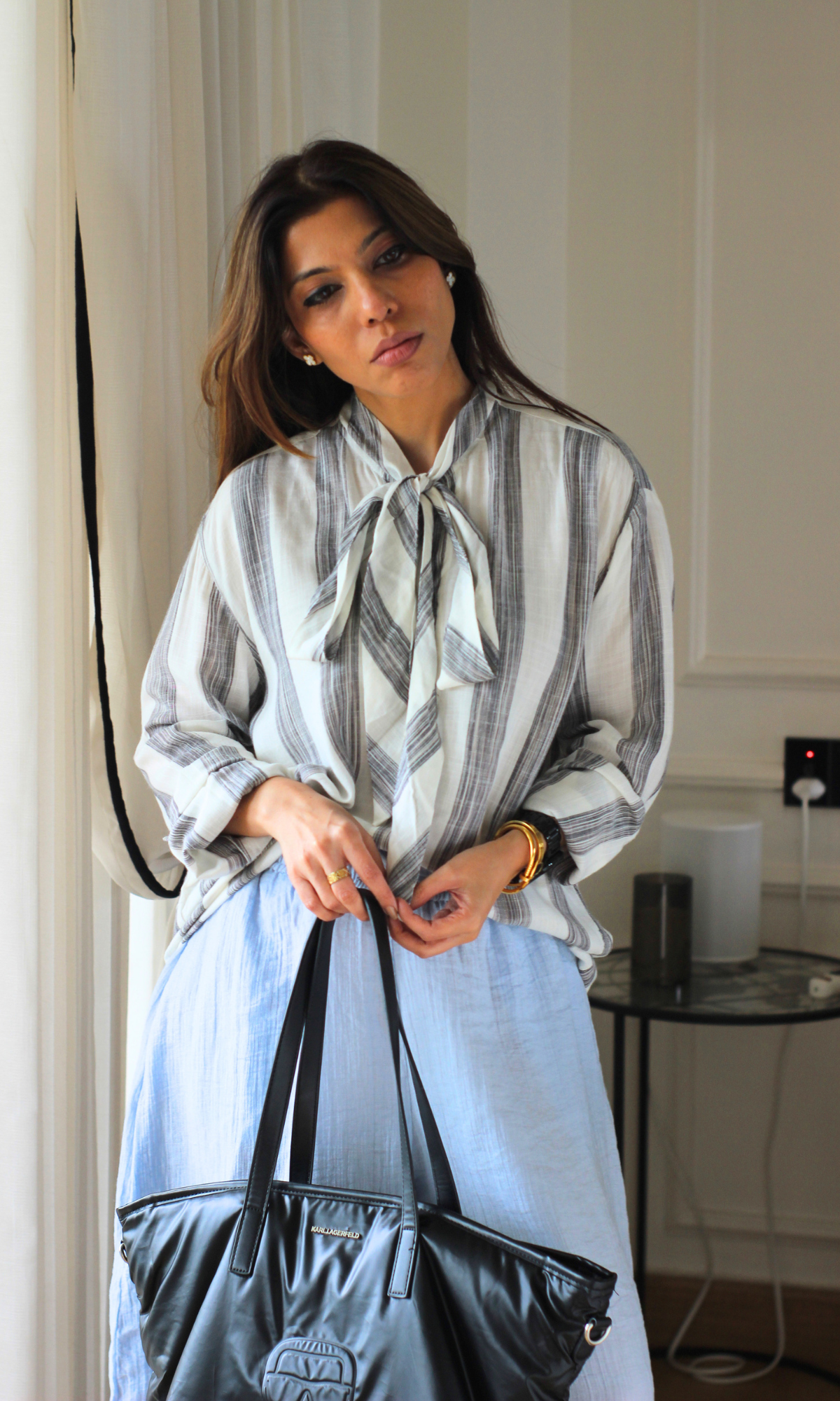Ivory Stripe Bow Tie Shirt