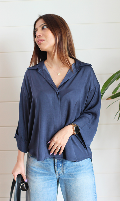 Indigo Sheen Loose Shirt