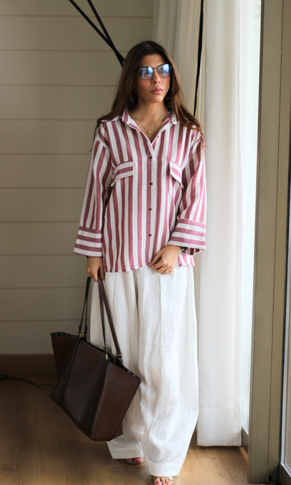 Burgundy Stripe Utility Shirt