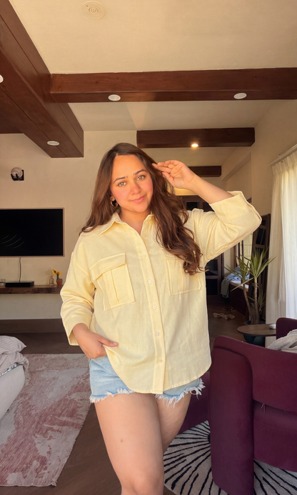 Butter Yellow Square Pockets Shirt