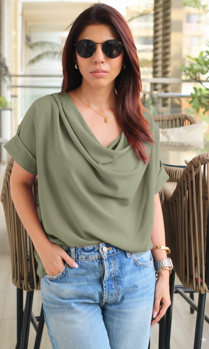 Olivine Flowing Cowl Neck Top