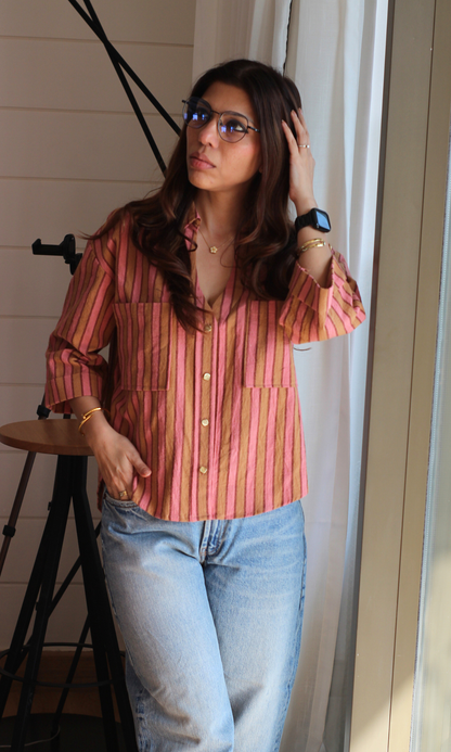 Orange Blush Cotton Cropped Shirt
