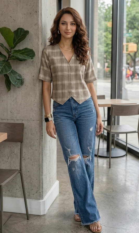 Olive Grid Weave Sleeved Cotton Waistcoat