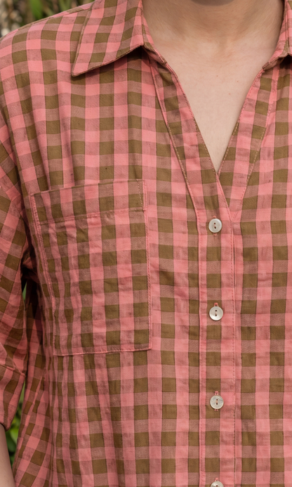 Gingham Patch Pocket Shirt in Rose & Olive