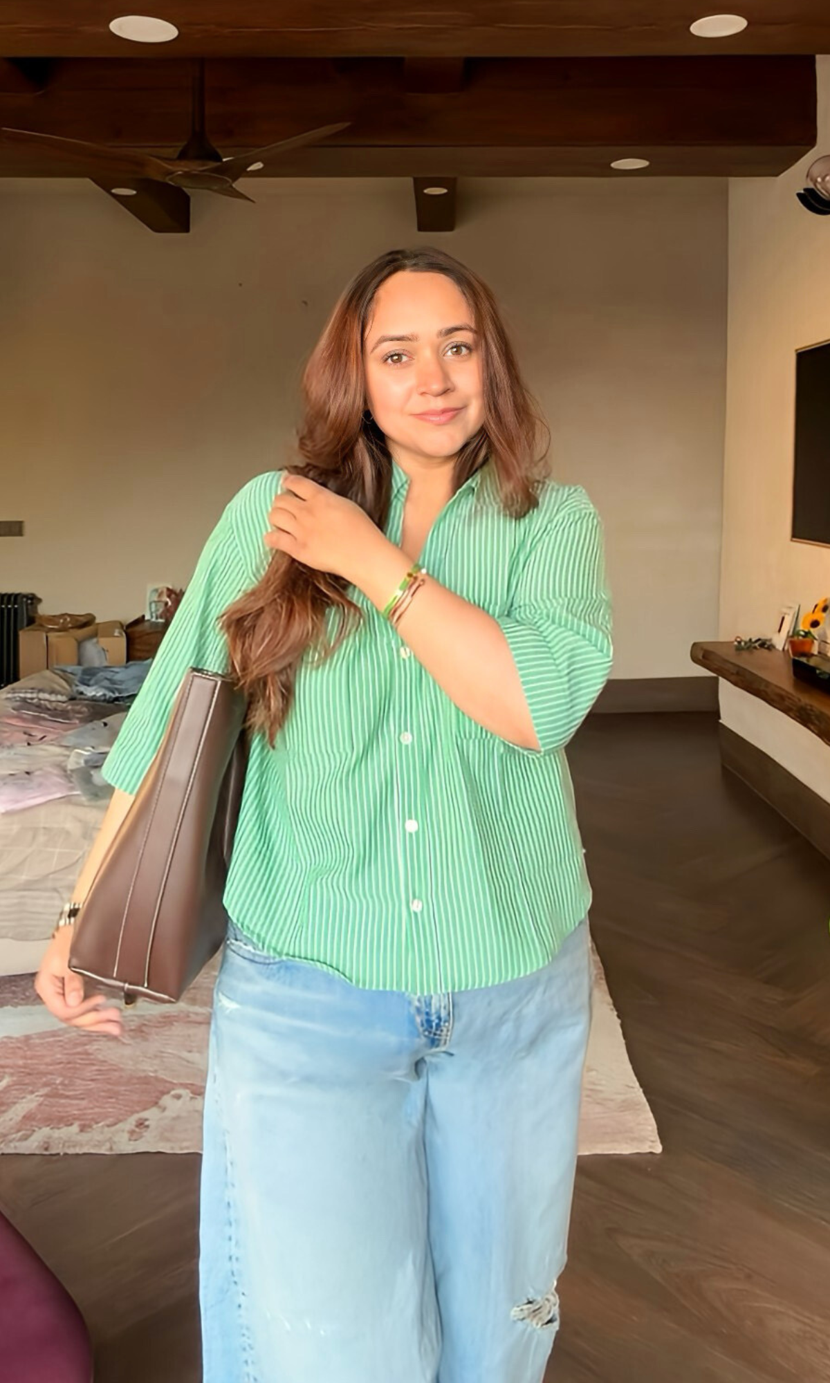 Kelly Striped Cotton Cropped Shirt