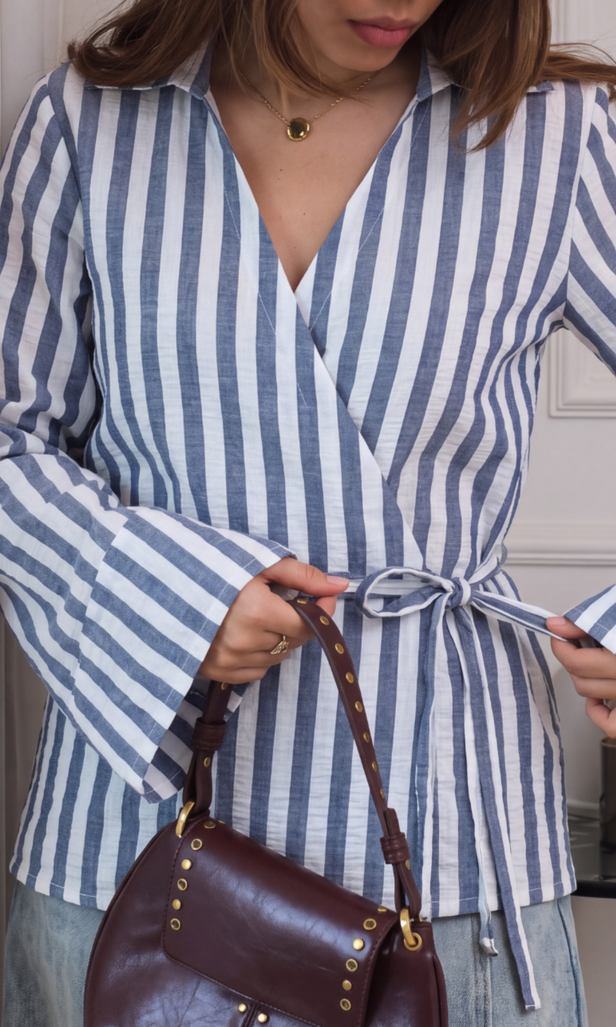 Navy Breton Stripe Bell-Sleeve Kimono Top