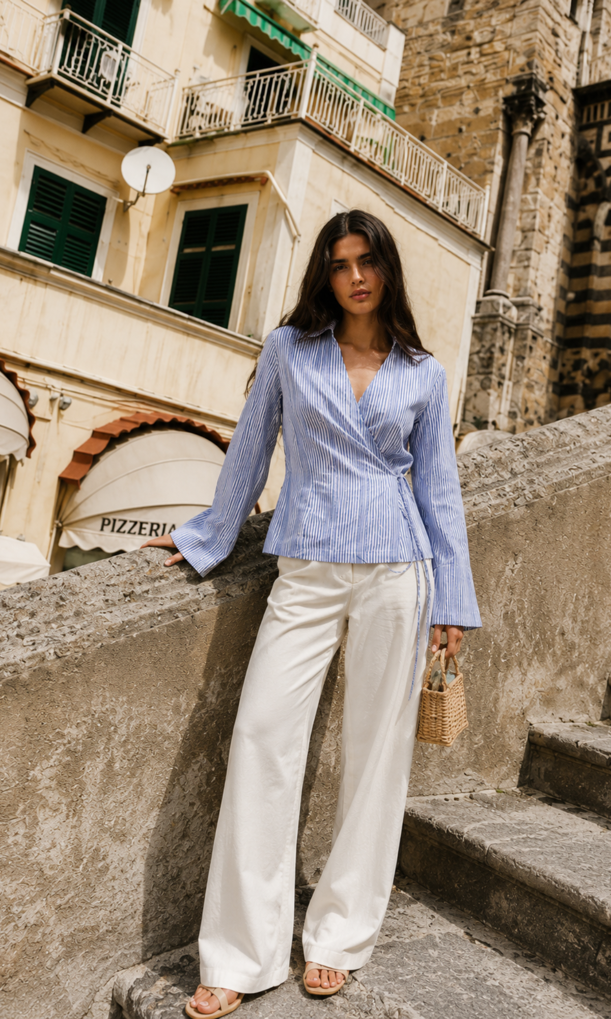 Navy Stripe Bell-Sleeve Kimono Top
