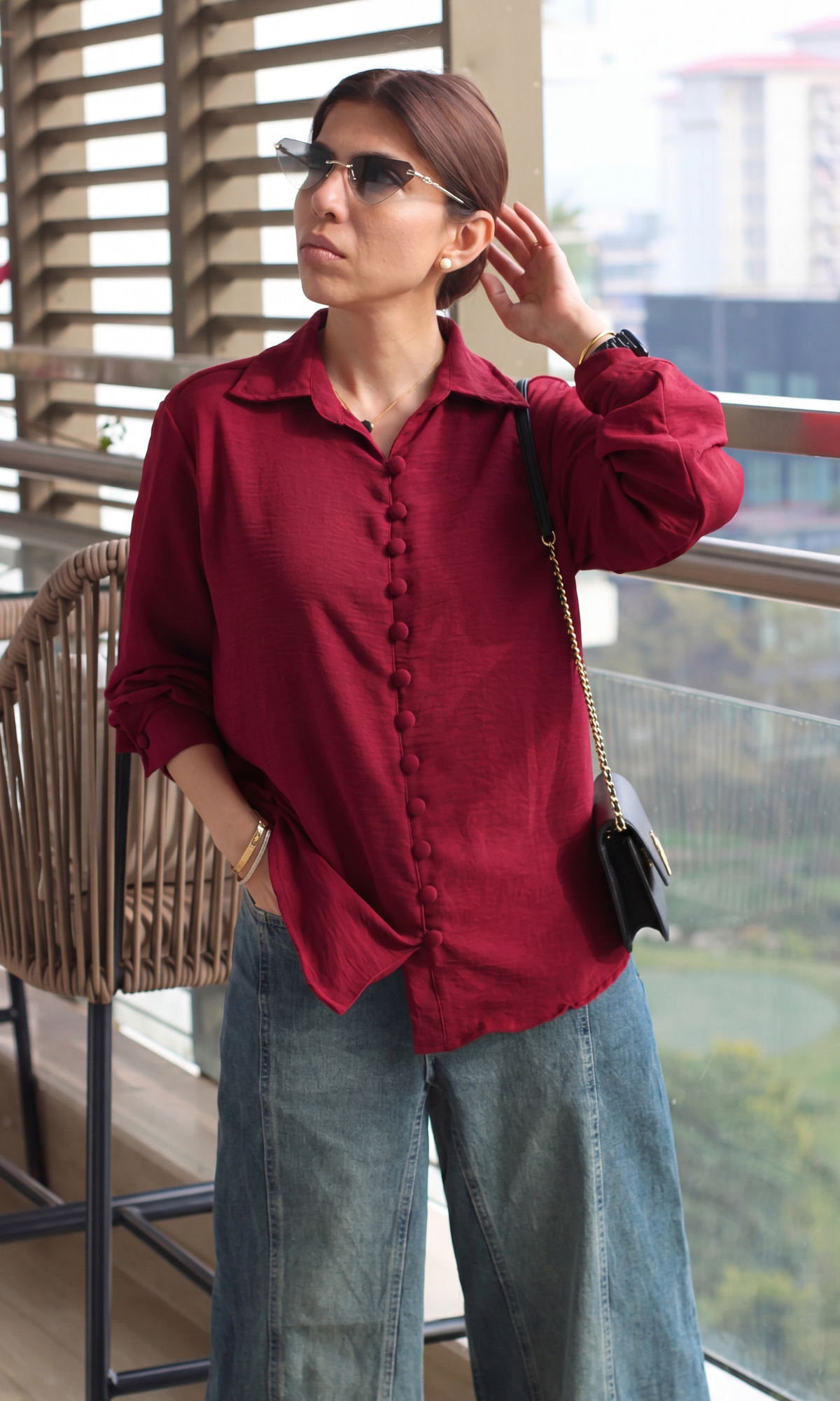 Red Buttoned Flowing Shirt