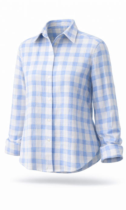 Blue-Beige Checked Peplum Shirt