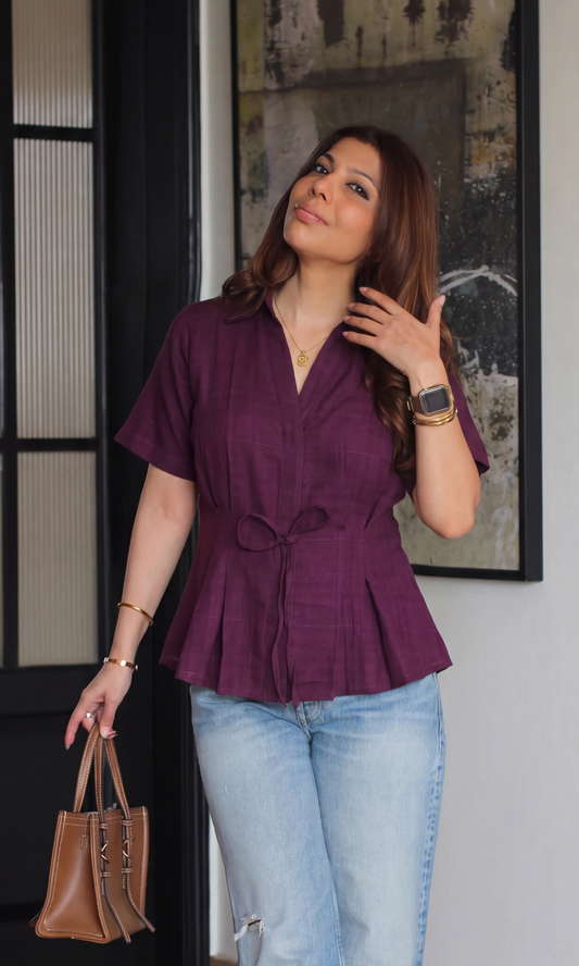 Merlot Structured Tie Detail Top