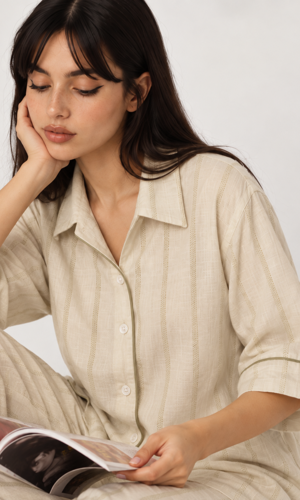 Ivory Sprig-Dot Piped Nightsuit