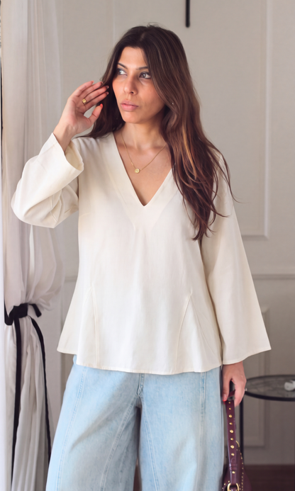 Cloud Blue V-Neck Peplum Top