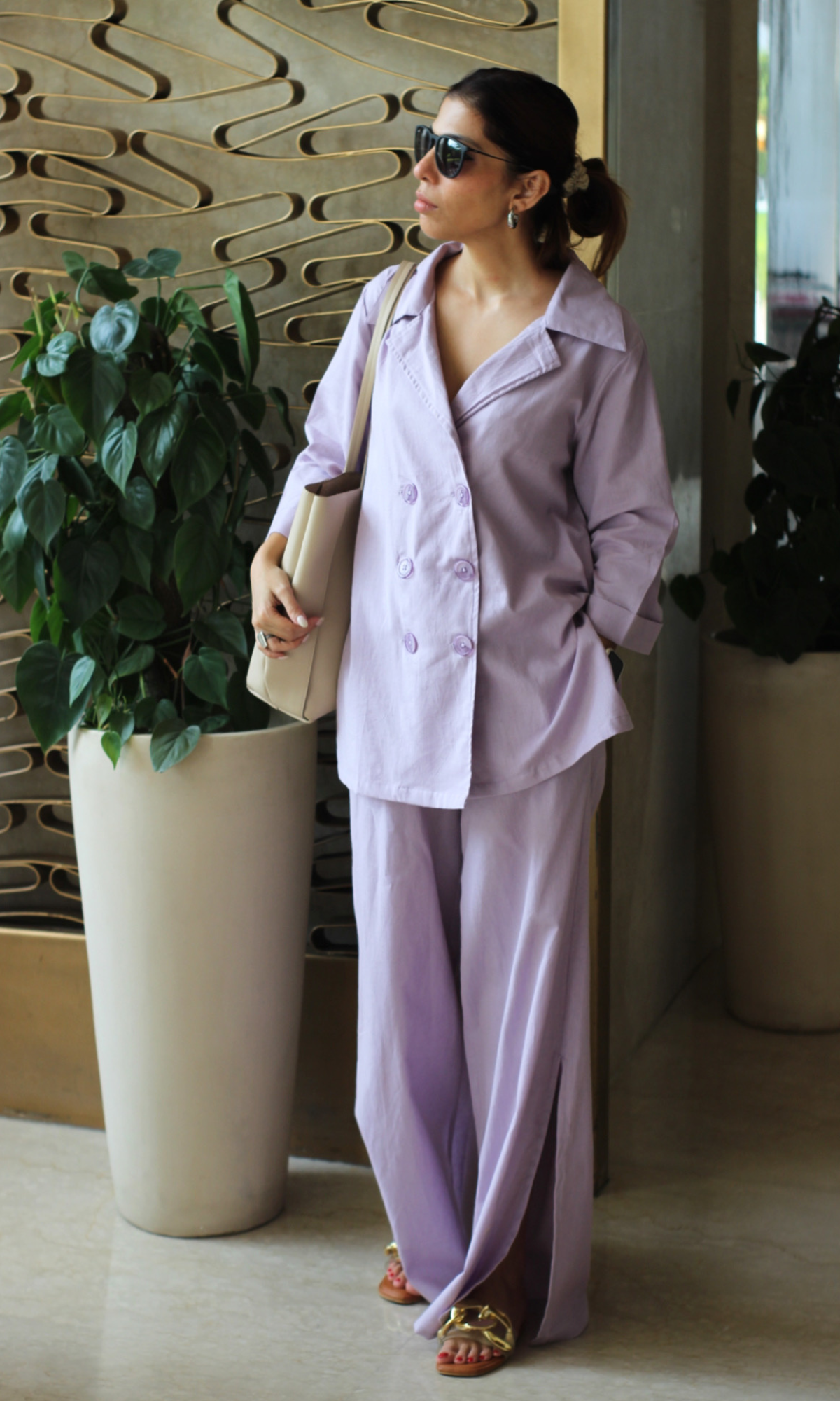 Light Purple Blazer Top with Slit Pants Co-ord