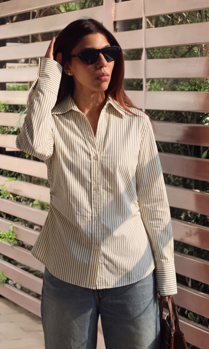 Ivory Pinstripe Side Cinch Shirt
