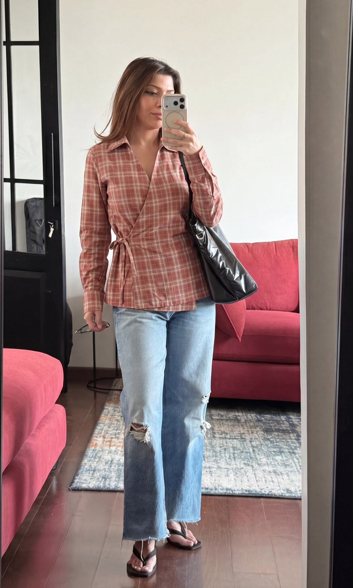 Rust Plaid Wrap Shirt