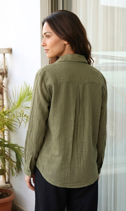 Olive Lurex Flowing Shirt