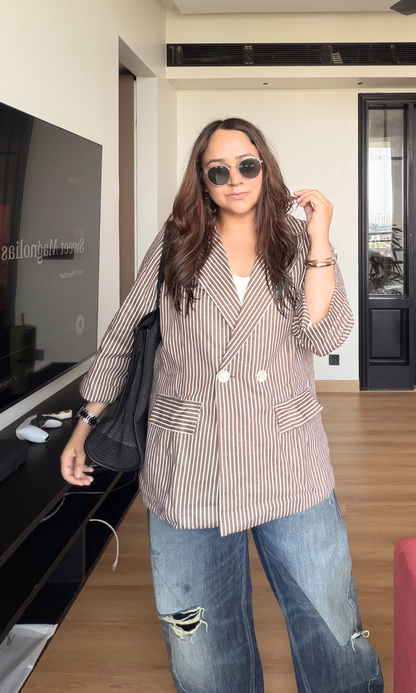 Cinnamon Pinstripe Double-Breasted Blazer
