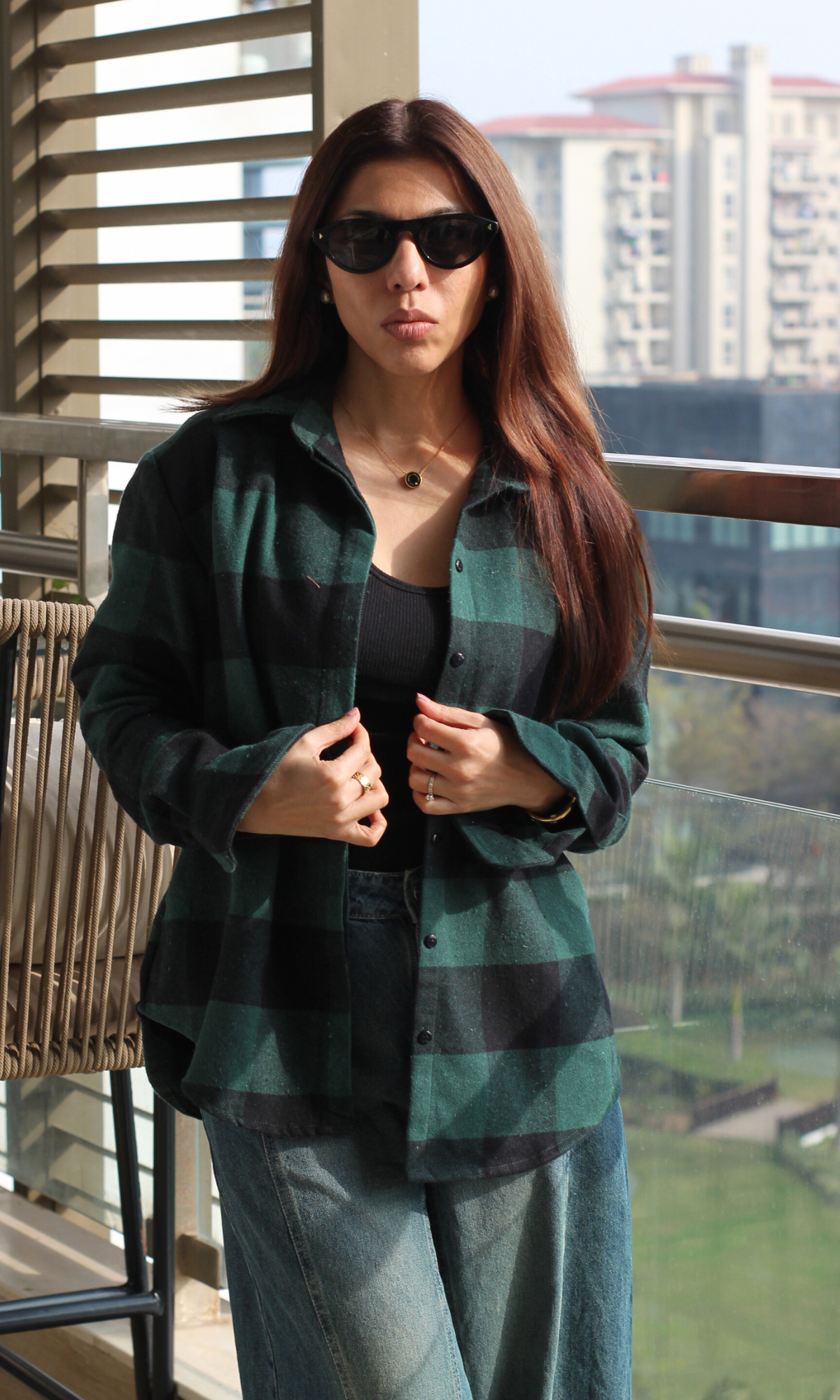 Navy-Green Plaid Winter Checked Shirt