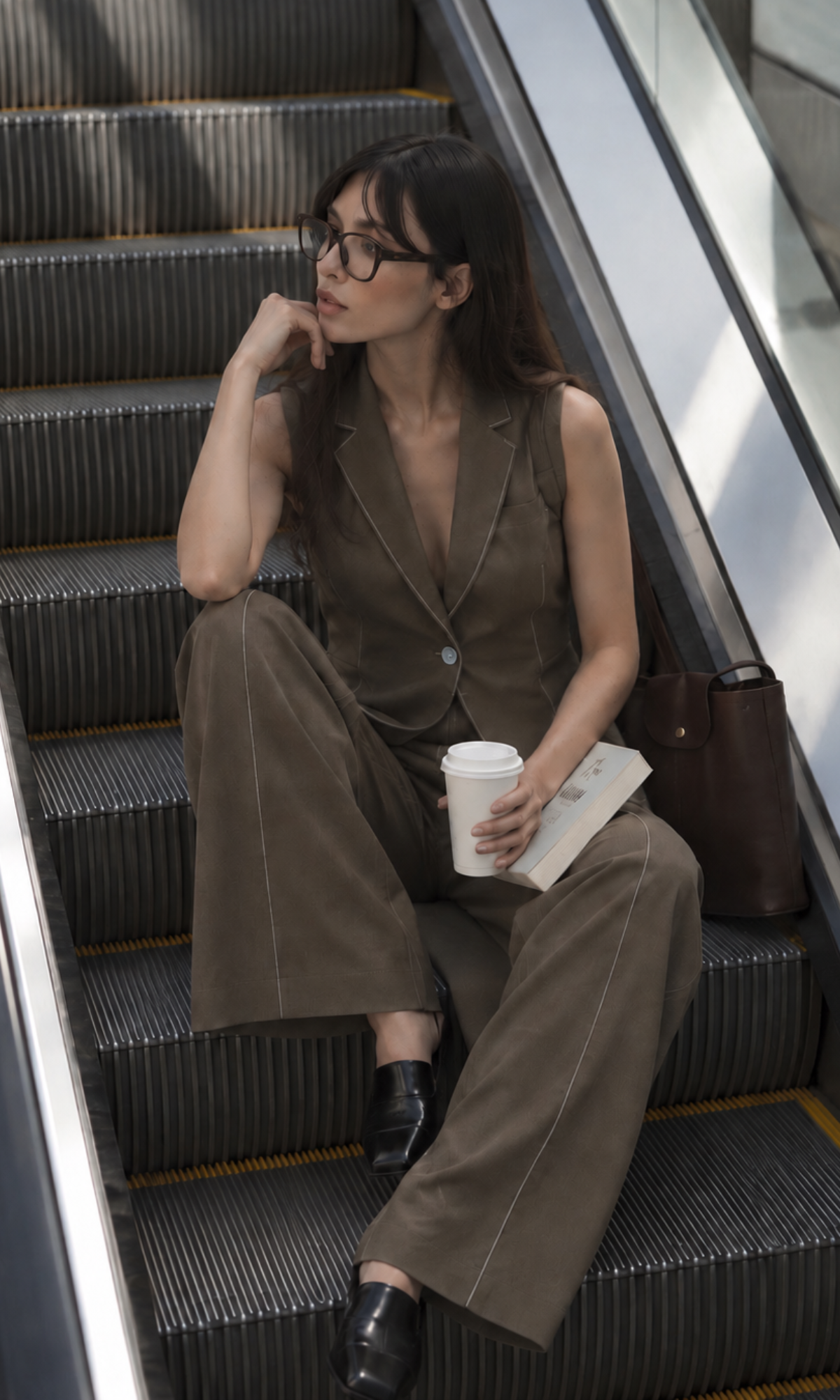 Olive Contrast-Stitch Vest Co-ord