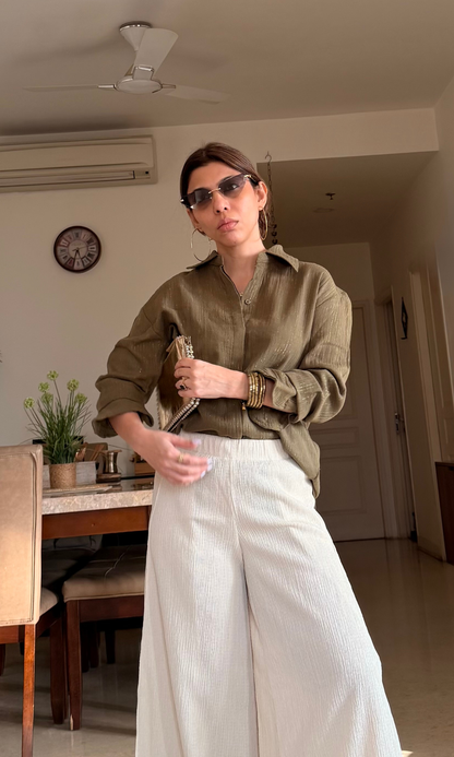 Olive Lurex Flowing Shirt