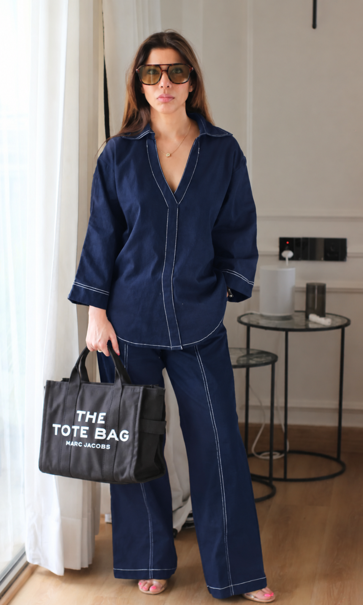 Structured Cobalt Co-ord with Contrast Topstitching