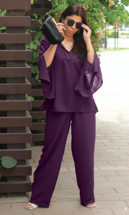 Plum Slit Sleeves Top and Pants Co-ord
