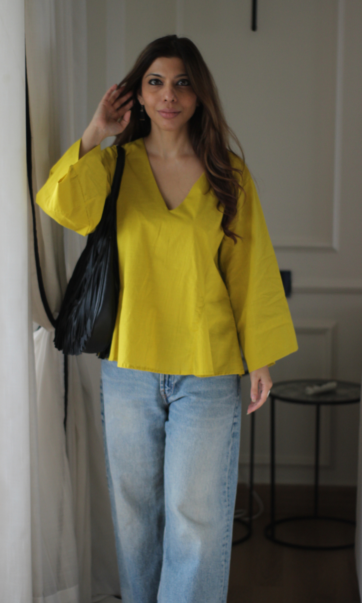 Citrine Yellow V-Neck Peplum Top