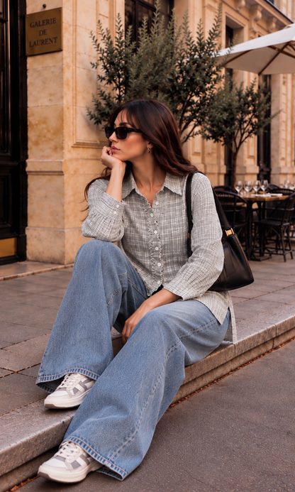 Fringe High-Low Hem Plaid Shirt