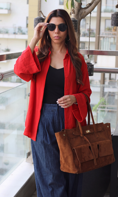 Red Flared Sleeves Shirt