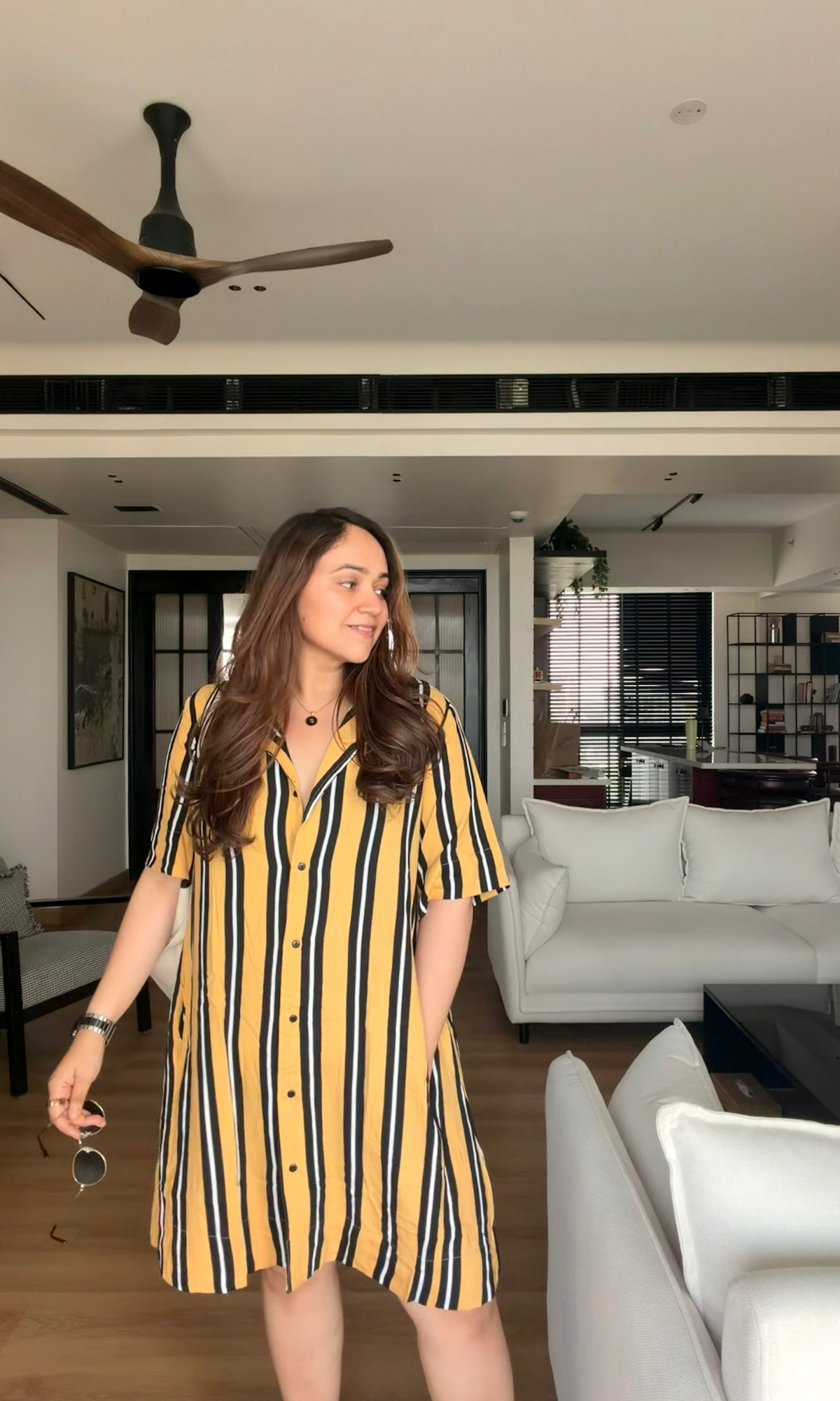 Mustard Stripe A-Line Shirt Dress