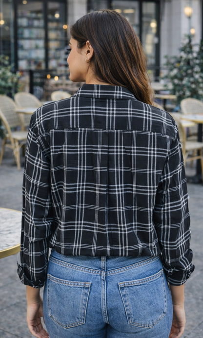 Black and Grey Linear Checked Shirt