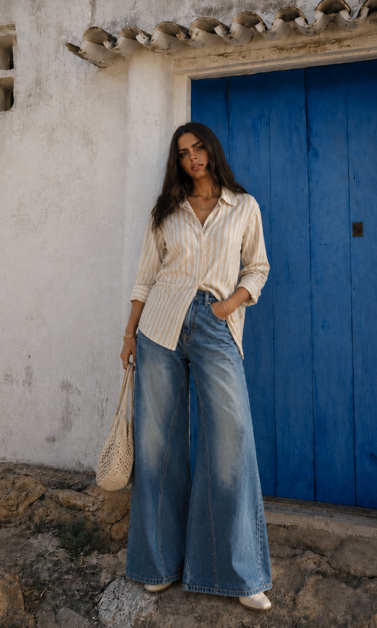 Beige Stripe Relaxed Shirt