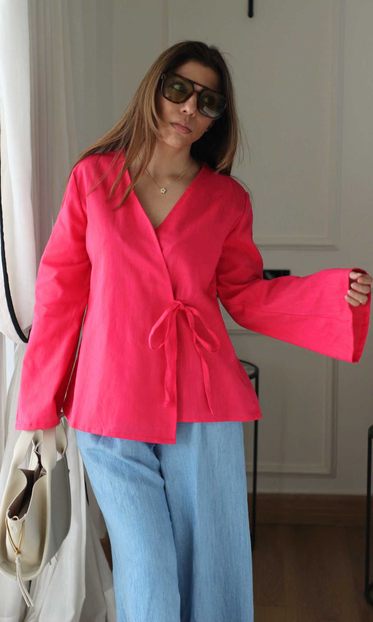 Fuchsia Cotton Kimono Top