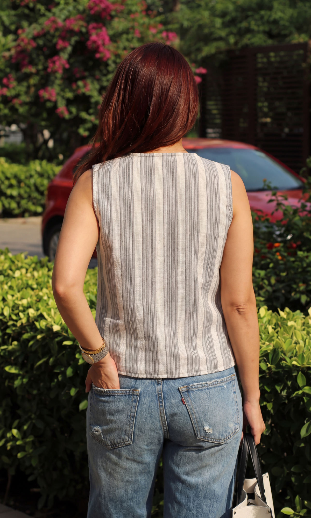 Greige Linear Cotton Waistcoat