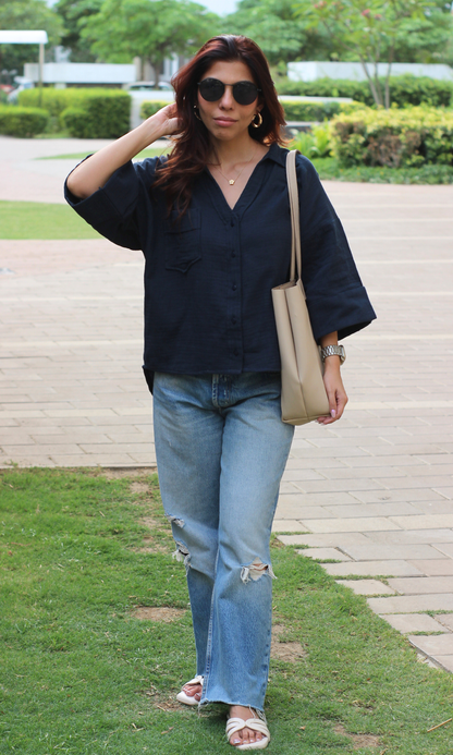 Royal Blue Cotton Textured Shirt