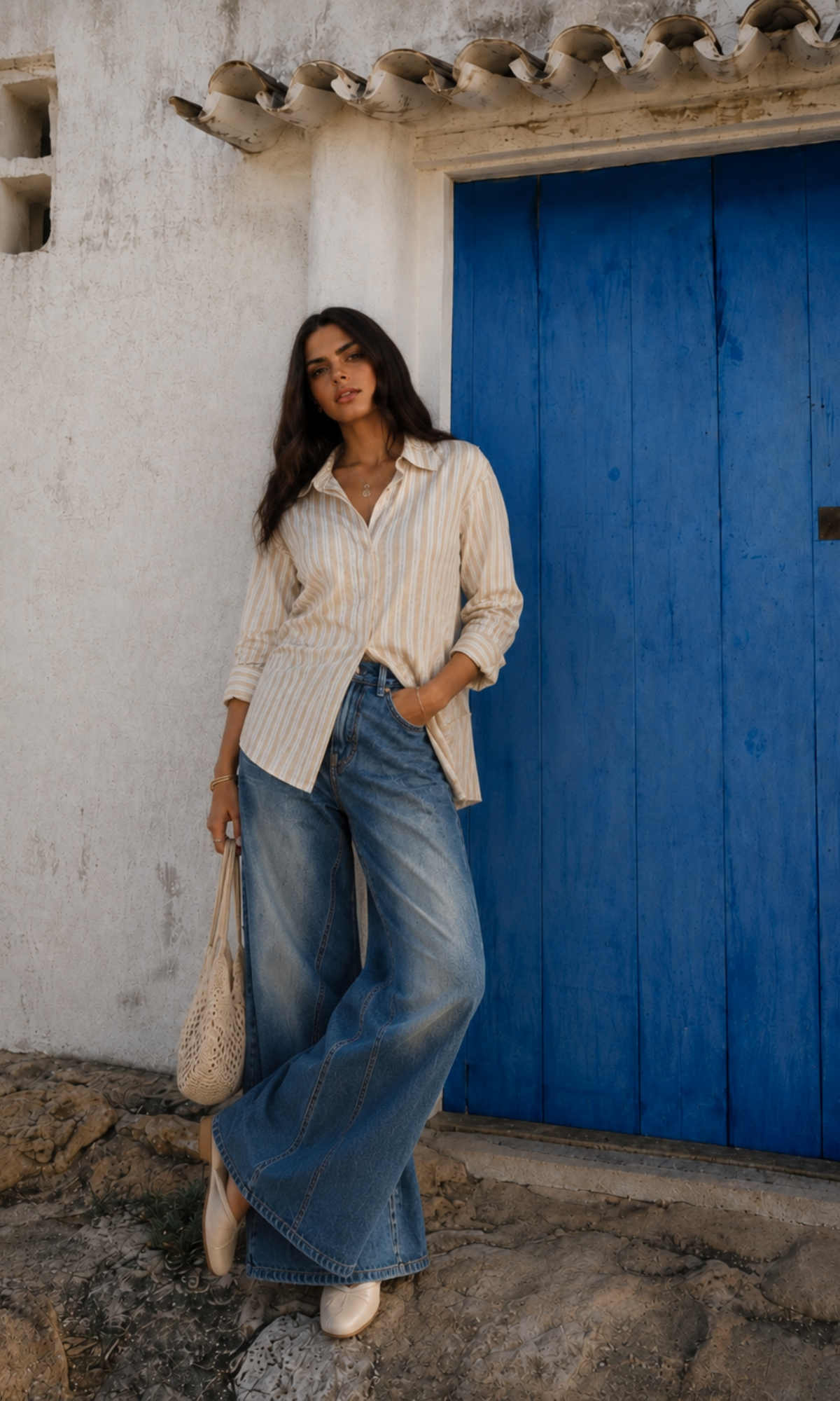 Beige Stripe Relaxed Shirt