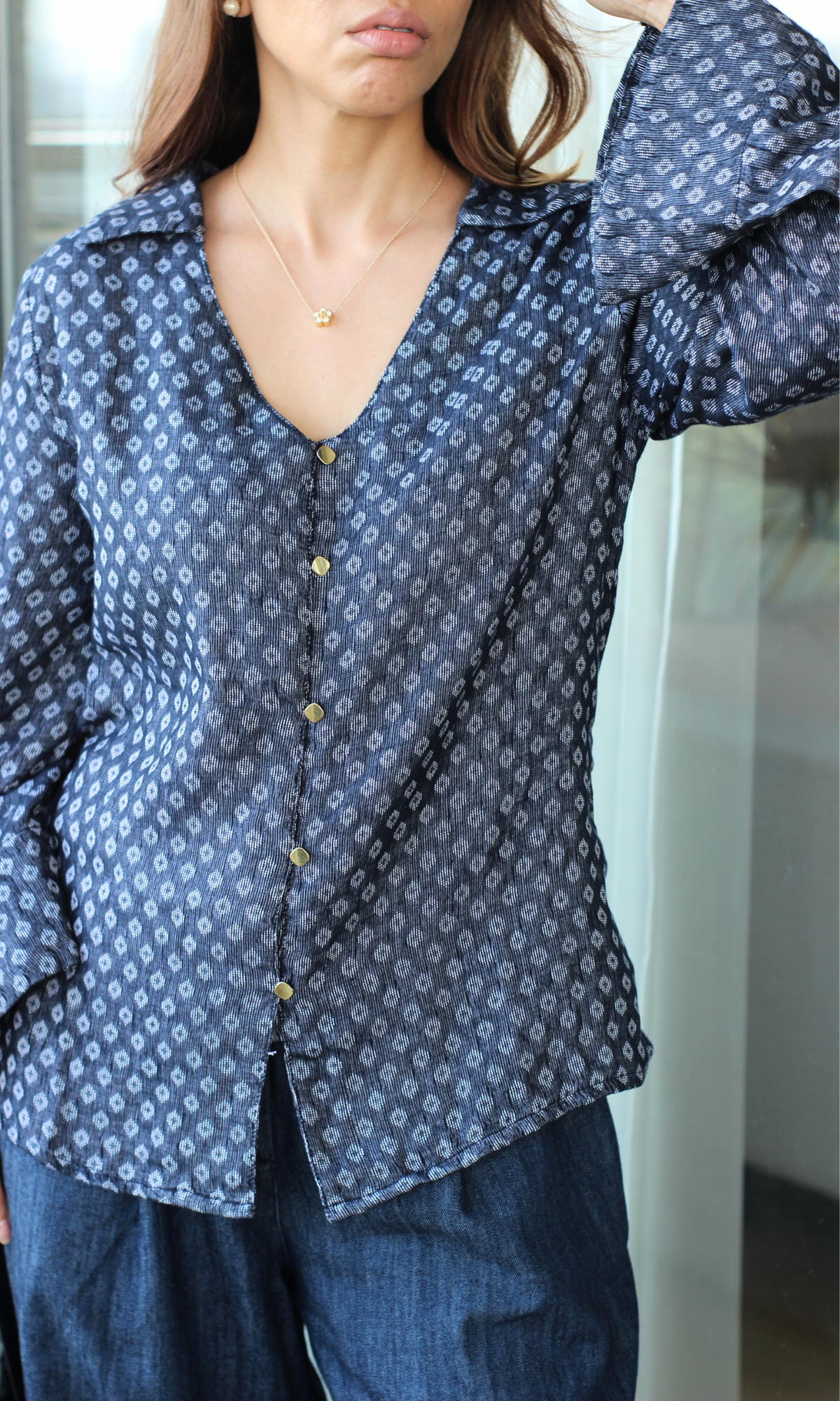 Persian Blue Dobby Flared Sleeve Shirt