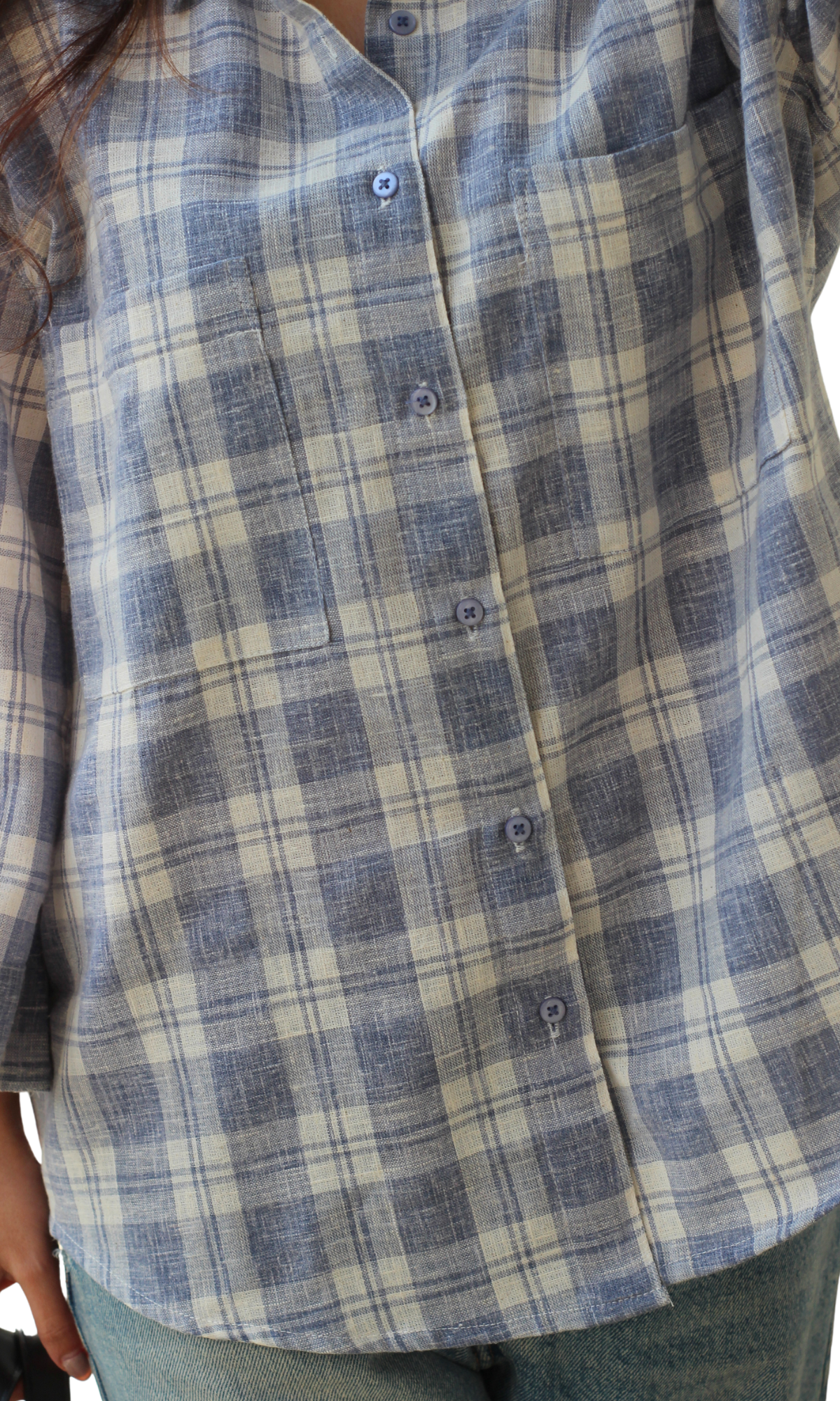Blue Checked Flared Sleeve Shirt