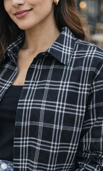 Black and Grey Linear Checked Shirt