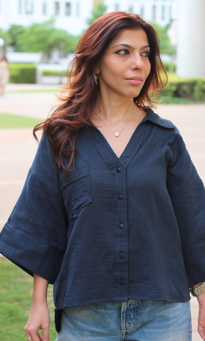Royal Blue Cotton Textured Shirt
