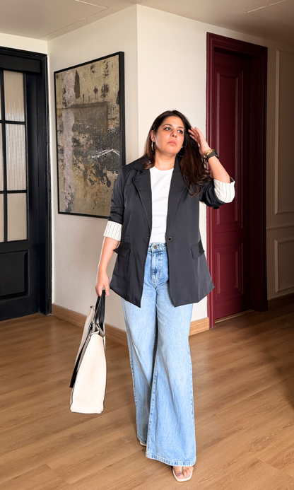Navy Contrast Sleeve Blazer