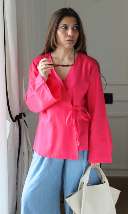 Fuchsia Cotton Kimono Top