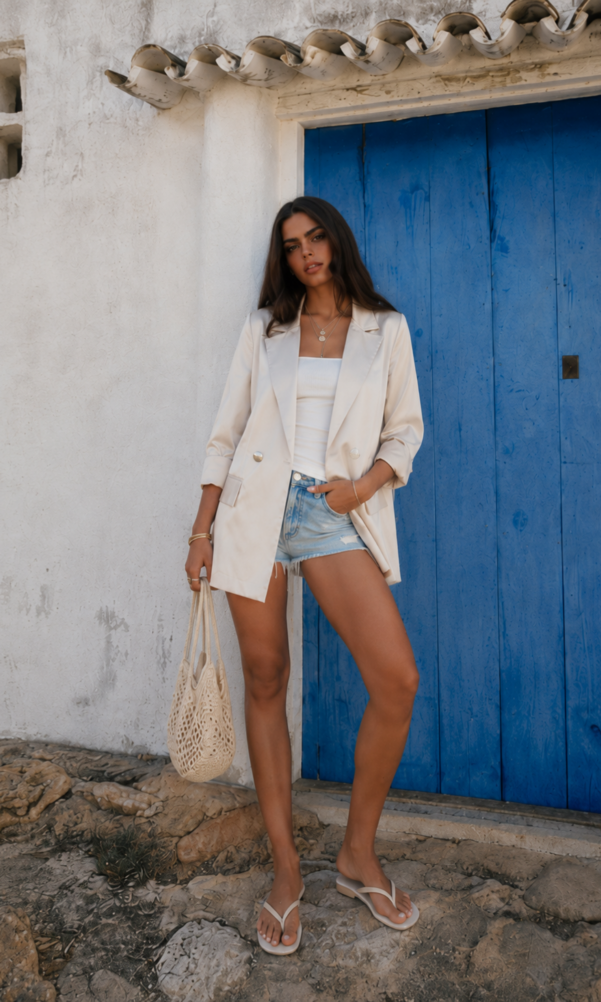 Gold Satin Double-Breasted Blazer