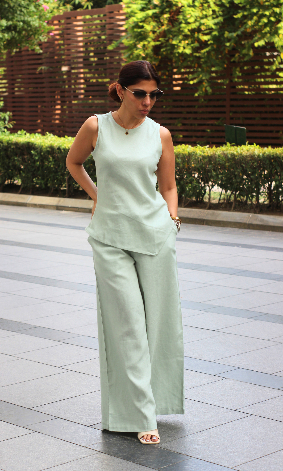 Linen Green Asymmetrical Co-ord