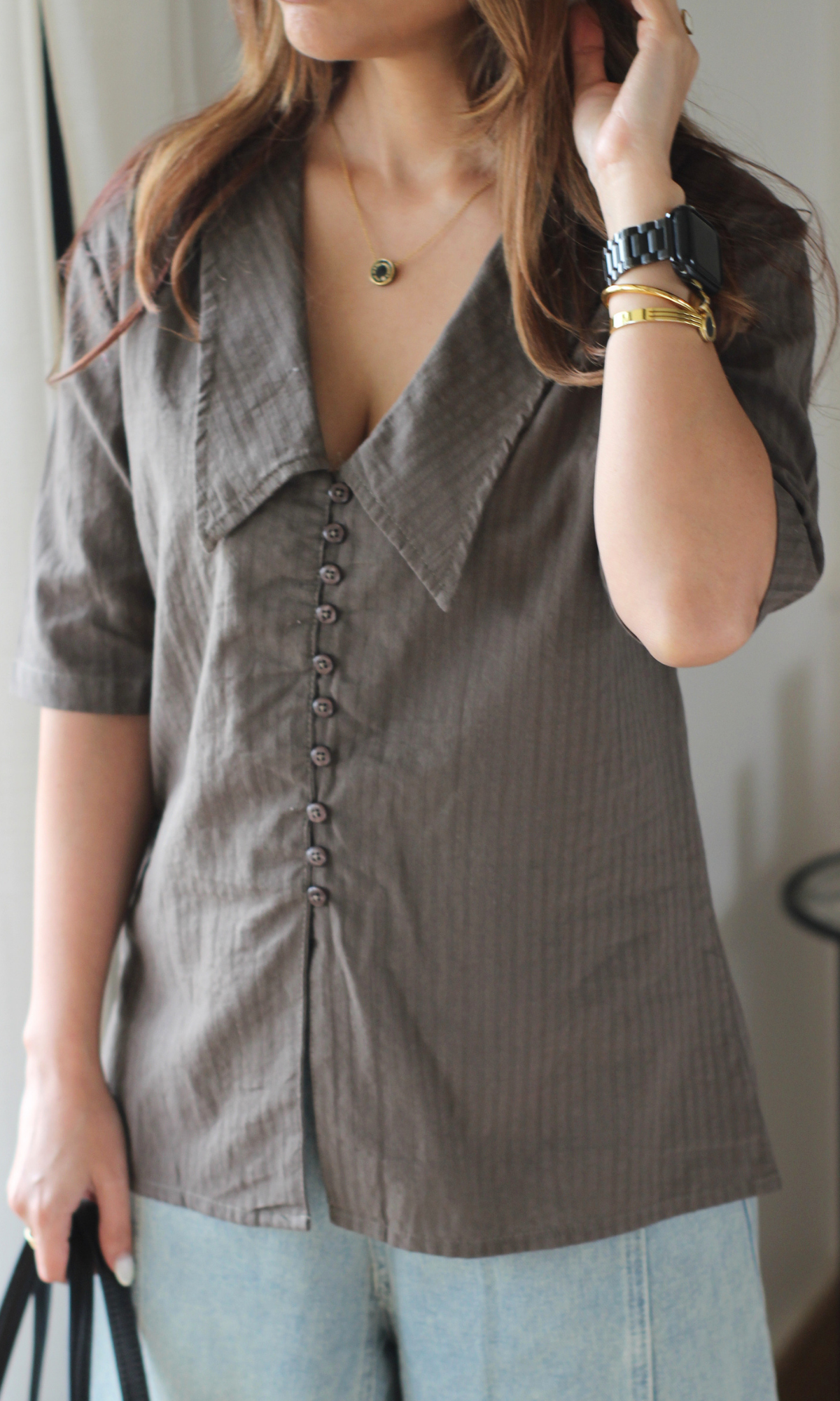 Mushroom Neutral Peter Pan Blouse