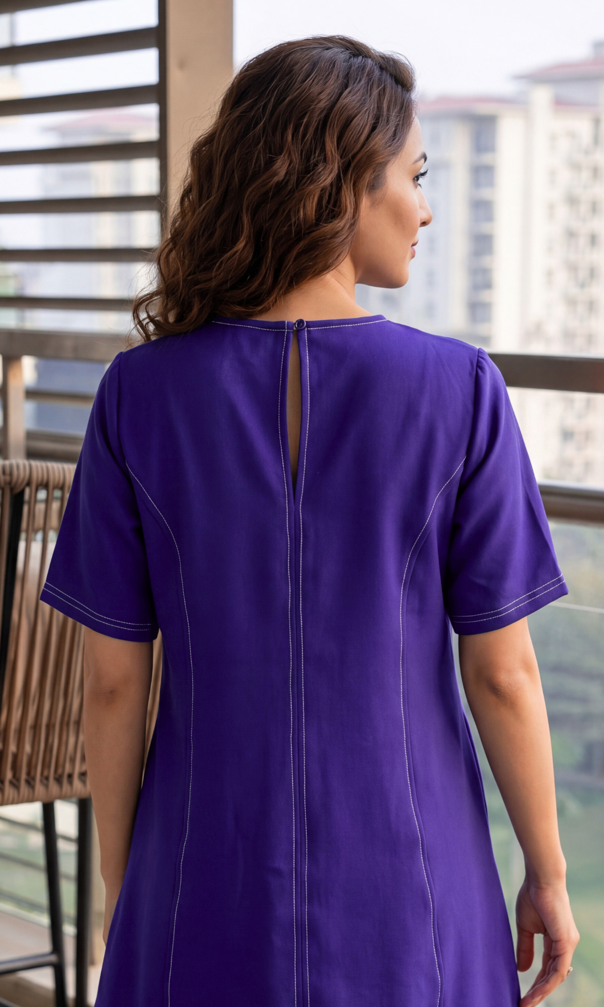 Purple Contrast Stitch Dress