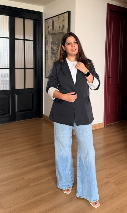 Navy Contrast Sleeve Blazer
