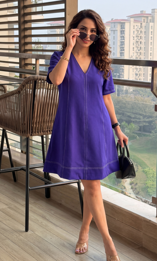 Purple Contrast Stitch Dress
