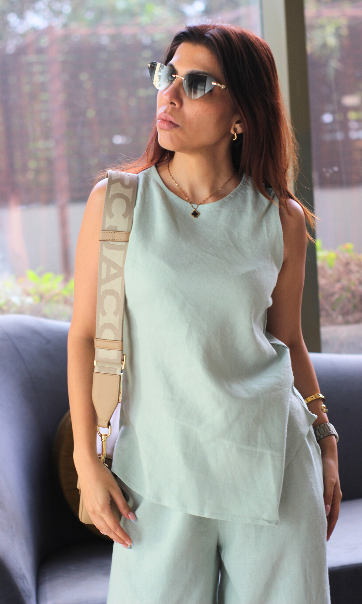 Linen Green Asymmetrical Co-ord