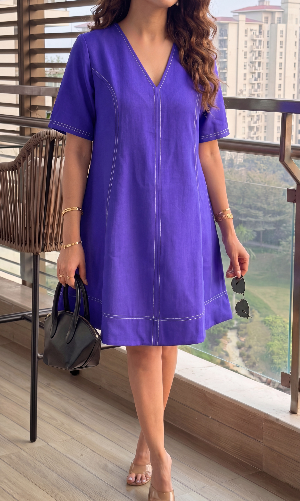 Purple Contrast Stitch Dress